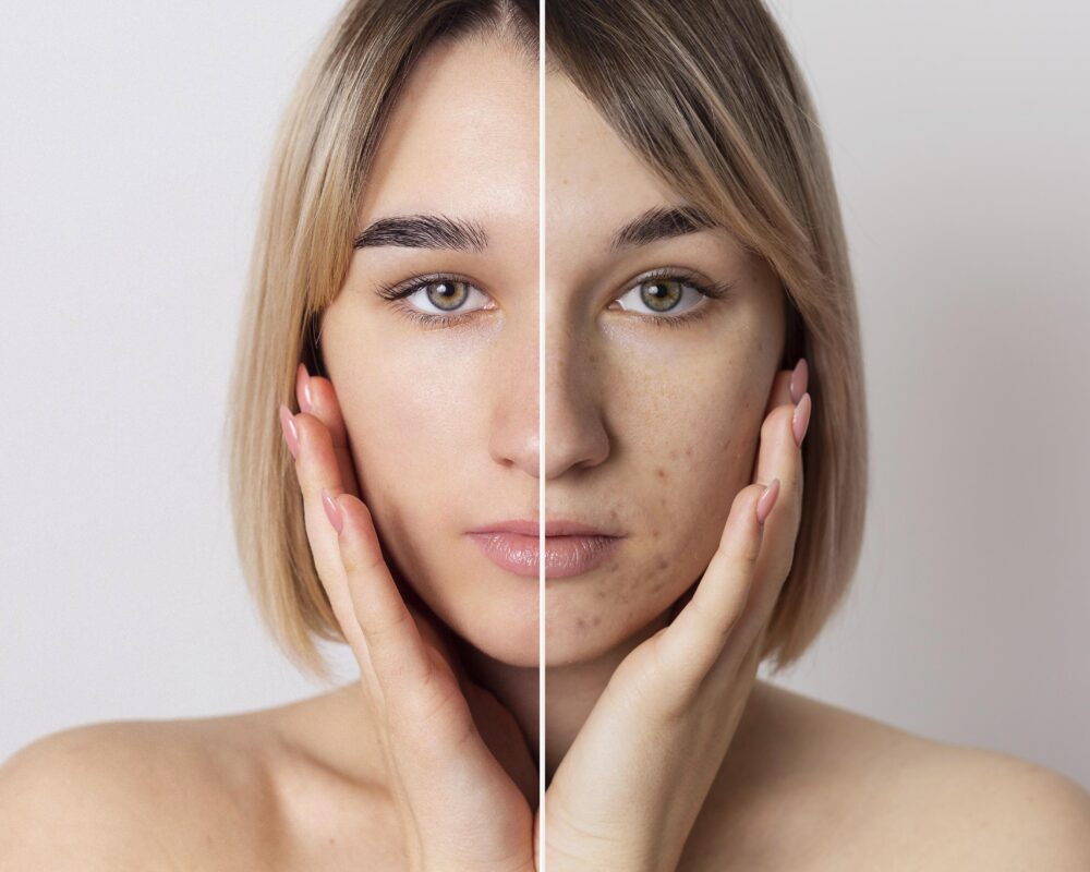 Before and after acne face